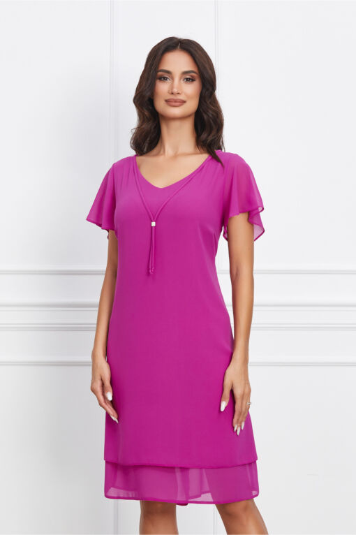 Black Friday 2022 Rochie Corina fucsia vaporoasa cu snur la decolteu
