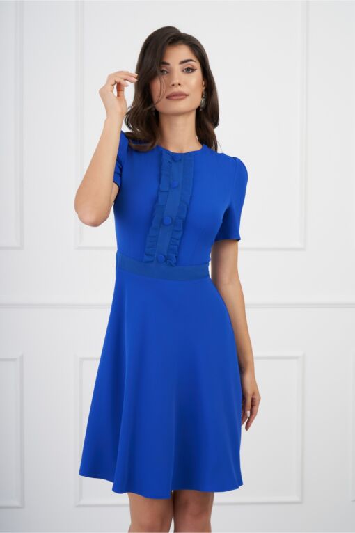 Black Friday Rochie DY Fashion albastra cu volan si nasturi pe bust