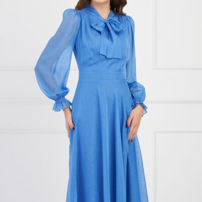 Black Friday 2022 Rochie DY Fashion bleu din voal cu insertii din fir lurex