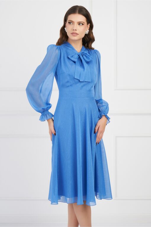 Black Friday 2022 Rochie DY Fashion bleu din voal cu insertii din fir lurex