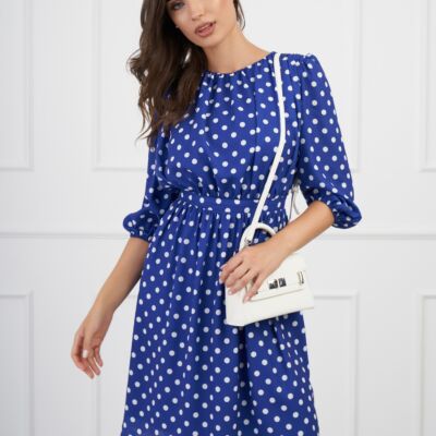 Black Friday 2022 Rochie DY Fashion clos albastra cu buline albe