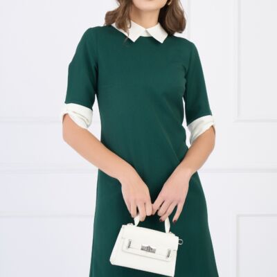 Black Friday 2022 Rochie DY Fashion din stofa verde cu guler si mansete tip fundite