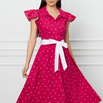 Black Friday Rochie DY Fashion fucsia cu buline si cordon in talie