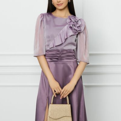 Black Friday 2022 Rochie DY Fashion lila cu bust din voal si fusta din satin