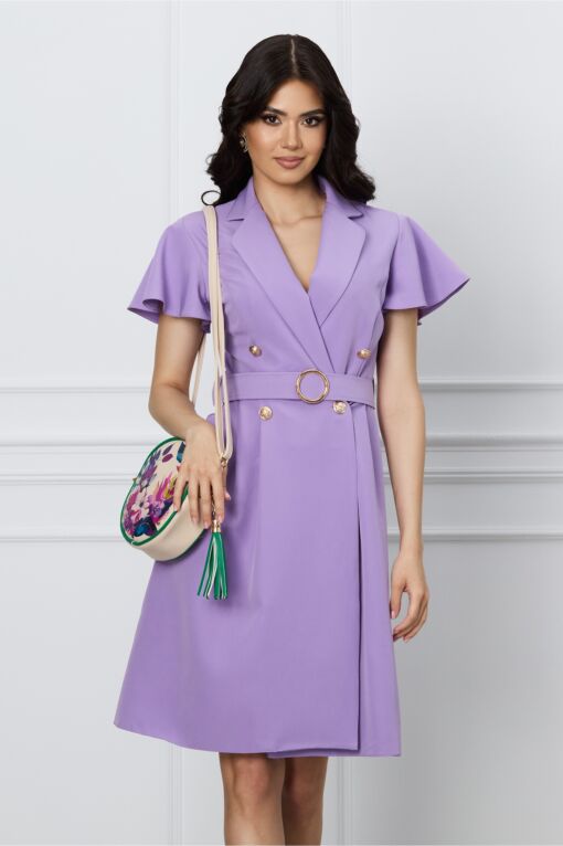 Black Friday 2022 Rochie DY Fashion lila cu nasturi si curea in talie