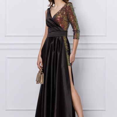 Black Friday Rochie DY Fashion lunga neagra cu paiete aurii