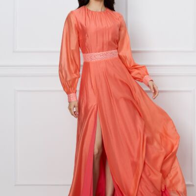 Black Friday 2022 Rochie DY Fashion lunga peach cu dantela in talie