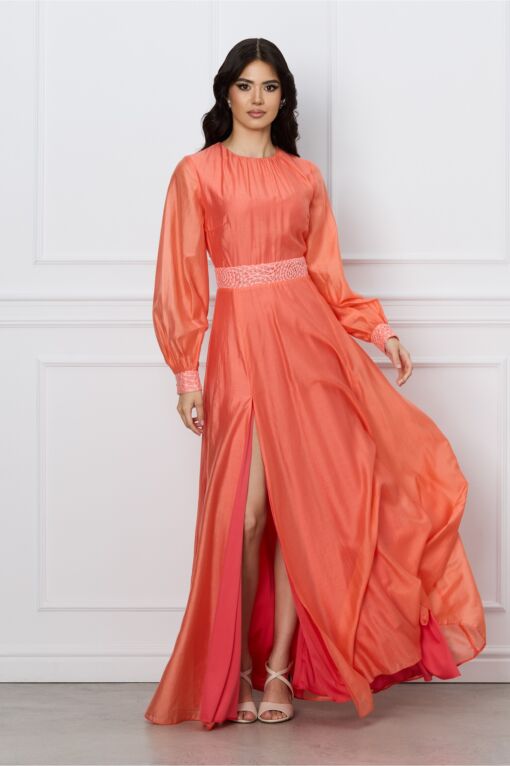 Black Friday 2022 Rochie DY Fashion lunga peach cu dantela in talie