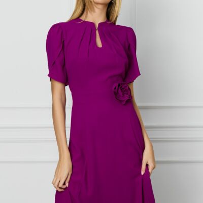 Black Friday Rochie DY Fashion magenta cu maneci lalea si trandafir in talie
