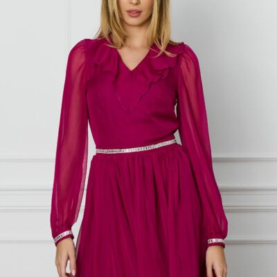 Black Friday Rochie DY Fashion magenta cu volan si strasuri