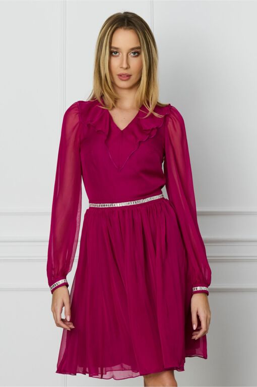 Black Friday Rochie DY Fashion magenta cu volan si strasuri