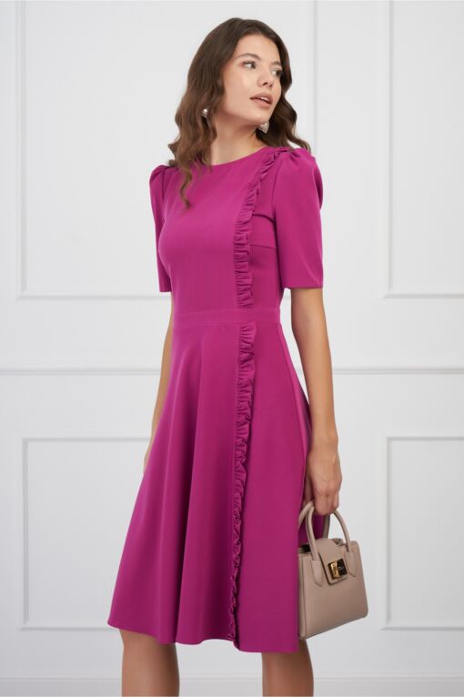 Black Friday 2022 Rochie DY Fashion magenta cu volanas pe o parte