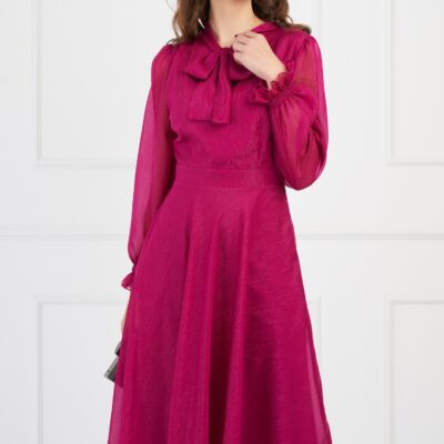 Black Friday Rochie DY Fashion magenta din voal cu insertii din fir lurex