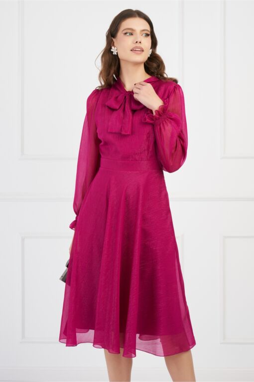 Black Friday Rochie DY Fashion magenta din voal cu insertii din fir lurex