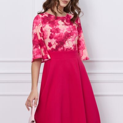 Black Friday 2022 Rochie DY Fashion midi fucsia cu imprimeuri pe bust