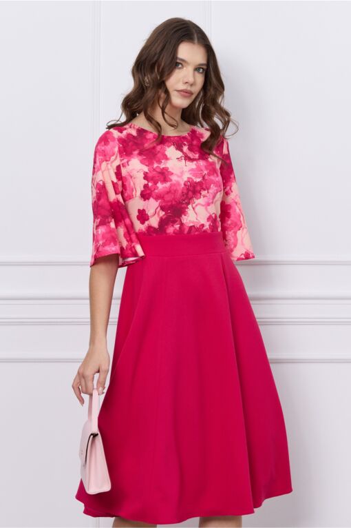 Black Friday 2022 Rochie DY Fashion midi fucsia cu imprimeuri pe bust