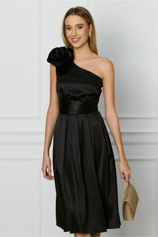 Black Friday 2022 Rochie DY Fashion neagra cu floare maxi pe un umar
