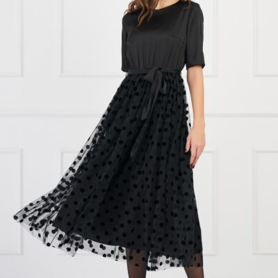 Black Friday Rochie DY Fashion neagra cu fusta din tull cu buline catifelate