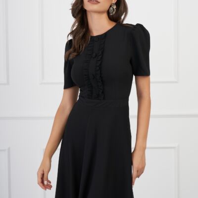 Black Friday Rochie DY Fashion neagra cu volan si nasturi pe bust