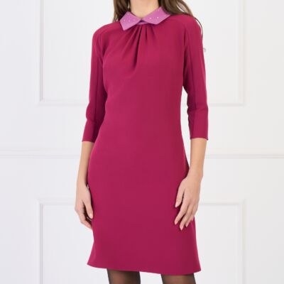 Black Friday Rochie DY Fashion office din stofa magenta cu guler lila