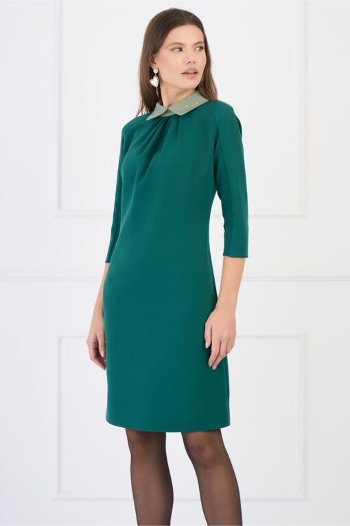 Black Friday Rochie DY Fashion office din stofa verde cu guler verde mint
