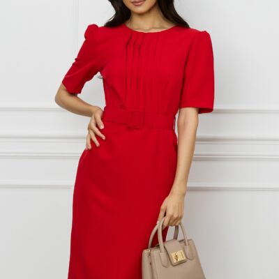 Black Friday Rochie DY Fashion rosie cu pliuri pe bust si curea in talie