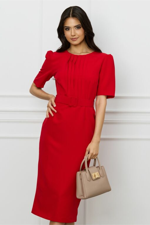 Black Friday Rochie DY Fashion rosie cu pliuri pe bust si curea in talie
