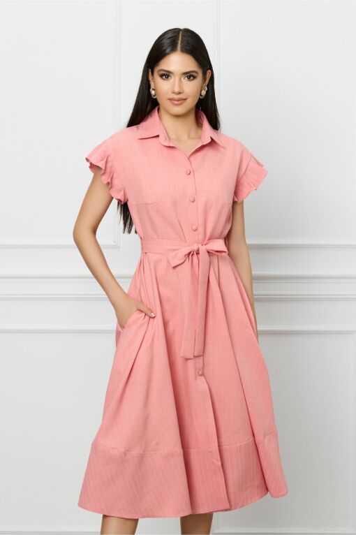 Black Friday 2022 Rochie DY Fashion roz cu dungi la baza si cordon in talie