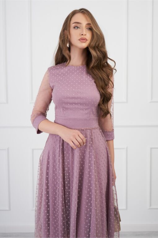 Black Friday 2022 Rochie DY Fashion roz din tull cu buline catifelate