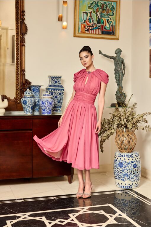 Black Friday Rochie DY Fashion roz din voal cu accesoriu