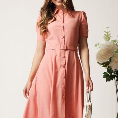 Black Friday Rochie DY Fashion roz in clos cu nasturi si curea in talie