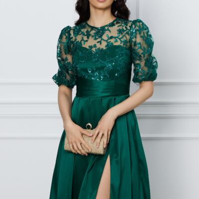 Black Friday 2022 Rochie DY Fashion verde cu dantela la bust si crepeu pe fusta