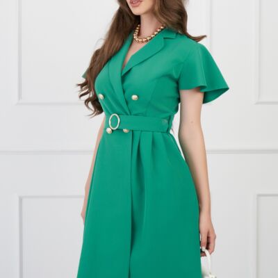 Black Friday Rochie DY Fashion verde cu nasturi si curea in talie