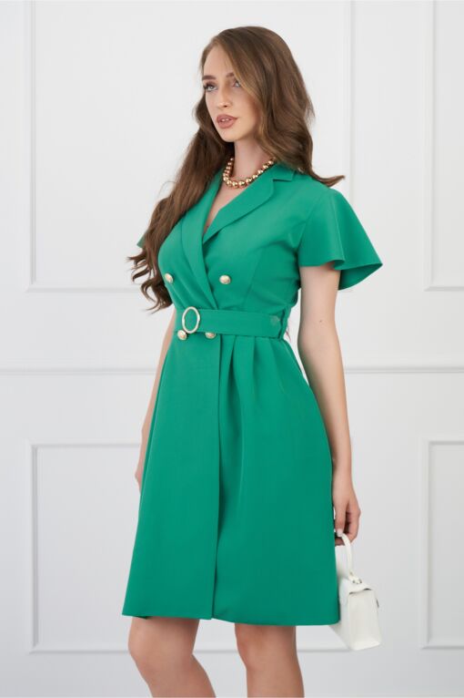 Black Friday Rochie DY Fashion verde cu nasturi si curea in talie