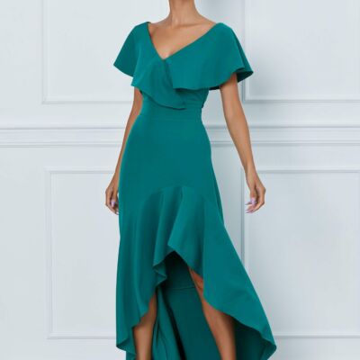 Black Friday 2022 Rochie DY Fashion verde cu volane si croi asimetric