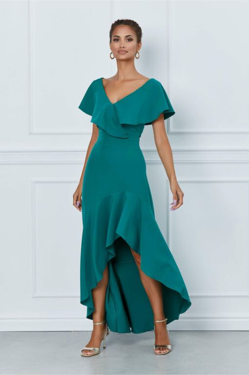 Black Friday 2022 Rochie DY Fashion verde cu volane si croi asimetric