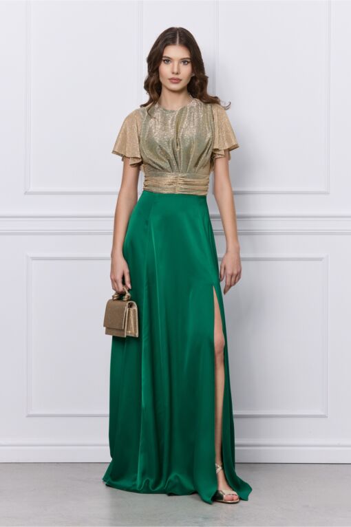 Black Friday Rochie DY Fashion verde lunga cu bust din fir lurex si crepeu maxi