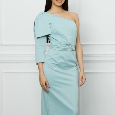 Black Friday Rochie DY Fashion verde mint din tafta cu funda pe umar