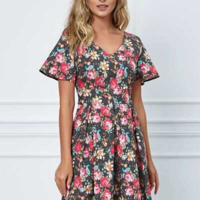 Black Friday 2022 Rochie Dalia antracit cu imprimeu floral colorat