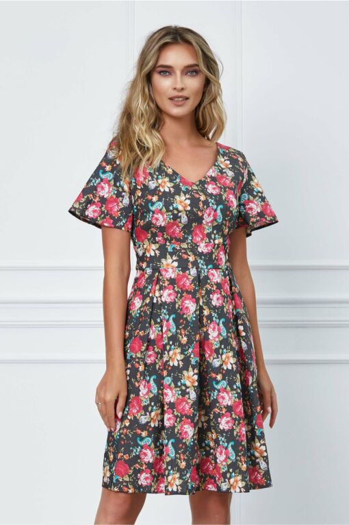 Black Friday 2022 Rochie Dalia antracit cu imprimeu floral colorat