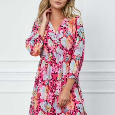 Black Friday 2022 Rochie Dalia fucsia cu animal print si flori