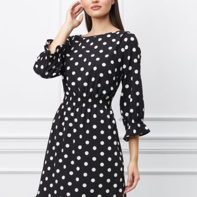 Black Friday 2022 Rochie Daniela neagra cu buline si elastic in talie