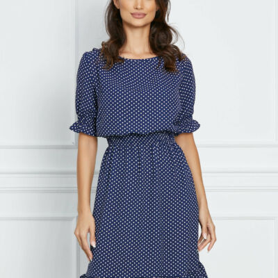 Black Friday 2022 Rochie Daria bleumarin cu buline si elastic in talie