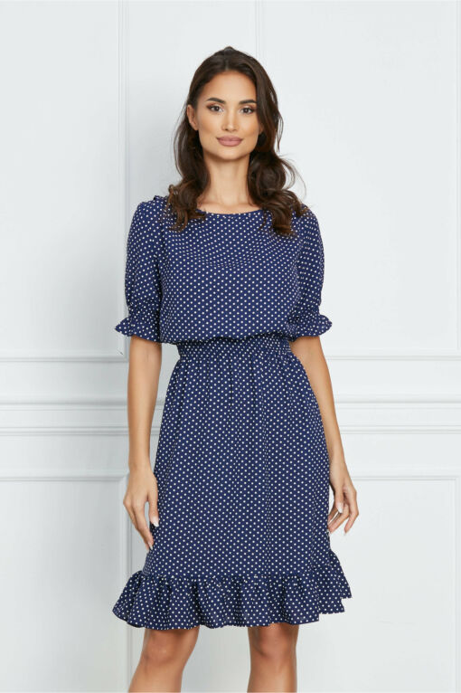 Black Friday 2022 Rochie Daria bleumarin cu buline si elastic in talie