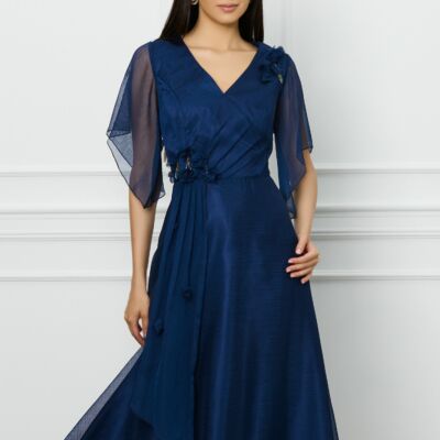 Black Friday Rochie Daria bleumarin cu flori 3D pe bust si talie