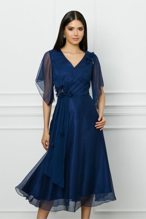 Black Friday Rochie Daria bleumarin cu flori 3D pe bust si talie