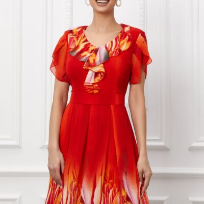 Black Friday 2022 Rochie Daria corai cu volanas in zona bustului