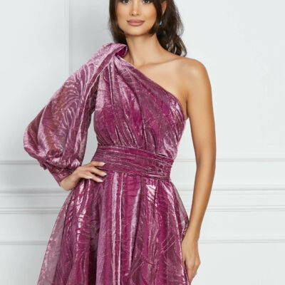 Black Friday Rochie Daria magenta din lurex cu un umar gol