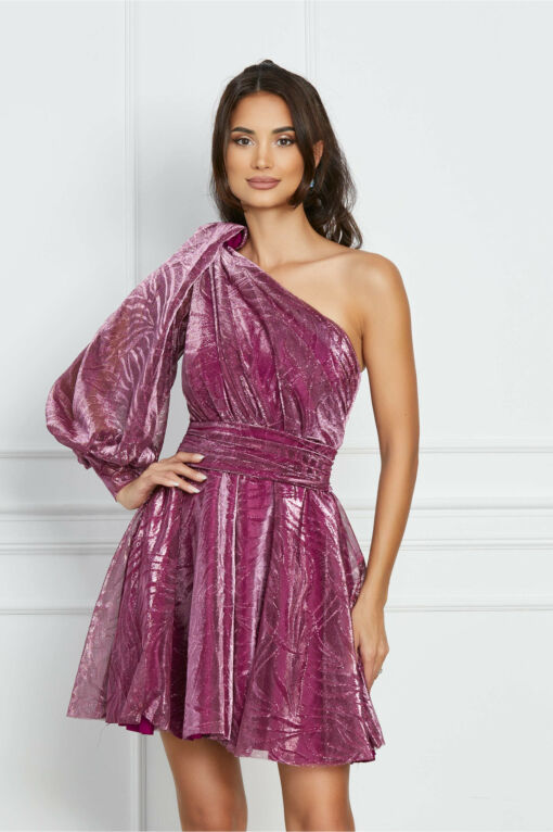 Black Friday Rochie Daria magenta din lurex cu un umar gol