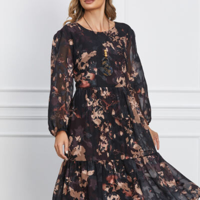 Black Friday 2022 Rochie Daria neagra cu imprimeuri maro